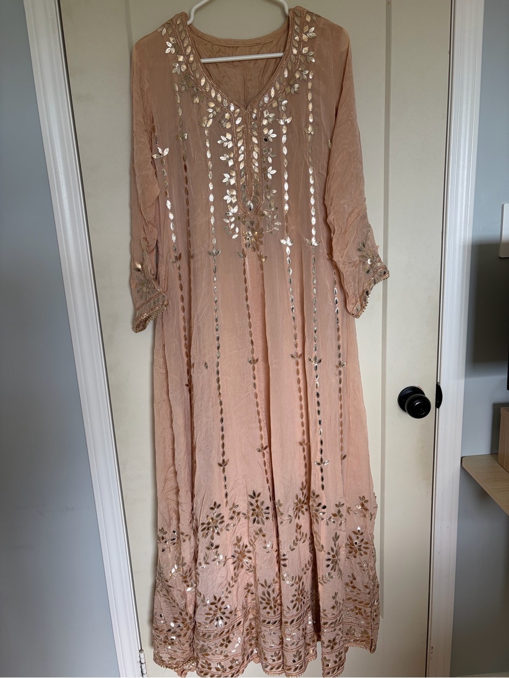 Embellished Peach Long Sleeve Salwar